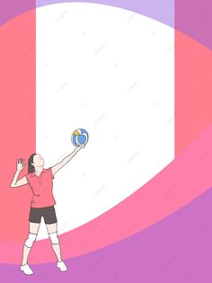 a woman is playing with a ball in front of a white and pink wall background