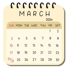 a calendar with the date march on it