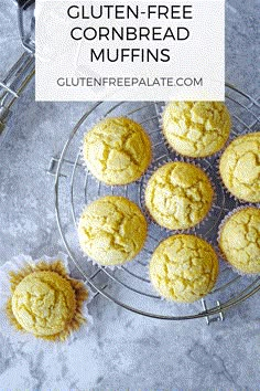 gluten - free cornbread muffins on a wire rack with the text overlay