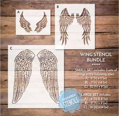 the wing stencil bundle includes two wings, one with an angel's tail and