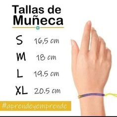 a woman's hand with a bracelet on it and the words talas de muneca written in spanish