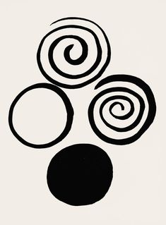 three circles are in the middle of a black and white drawing, with one circle at the center