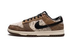 The Nike Dunk Low Co. Jp “Brown Snakeskin” is a bold colorway of the retro basketball shoe from Nike’s resurrected “Co. Jp” line.  Nike’s “Concept Japan” collection originally launched in Japan in the early 2000s, and styles like this “Brown Snakeskin” mark its return in 2023.  This Dunk Low features a can’t-miss design with cream-based snakeskin patterning on the base.  Contrasting brown suede overlays with a subtle snakeskin print appear on the toe, forefoot, eyelets, and heel.  A black leathe Snakeskin Shoes, Snake Skin Shoes, Retro Basketball Shoes, Retro Basketball, Snakeskin Pattern, Nike Brand, Red Nike, Snakeskin Print, Nike Dunk Low