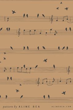 several birds are sitting on musical notes