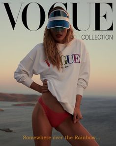 a woman in a white shirt and red panties is posing for the cover of a magazine