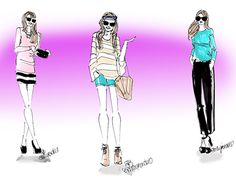 three women are walking down the street in different outfits and shoes, one is wearing sunglasses