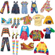 Kidcore Clothes Drawing, Casual Kidcore Outfits, Rainbow Overalls Outfit, Clown Core Aesthetic Outfits, Kidcore Outfit Drawing, Clowncore Outfits Aesthetic