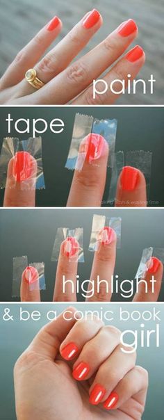 Comic Book nails ~ cute! Diy Comic Book, Comic Nails, Diy Comic, Comic Book Nails, Book Nails, Manicure Gel, Nail Art Designs Diy, Best Nail Art Designs, Diy Nail Art