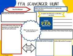 the faa scavenger hunt is shown in blue, yellow and red colors