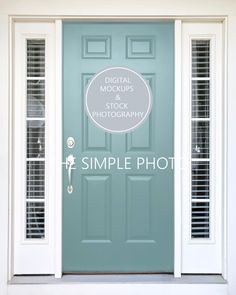 a blue front door with the words digital mocks stock photography on it's side