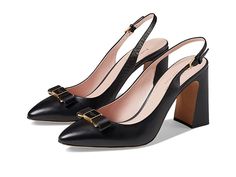 Kate Spade New York Bowdie Sling - Women's Shoes : Black : Slip into sophisticated style Kate Spade New York Bowdie Sling pumps and look stunning at the party. Leather upper, lining, and insole. Slip-on style. Adjustable slingback buckle closure. Block heels. Bow detailed vamp. Pointed-toe silhouette. Leather outsole. Imported. Measurements: Heel Height: 3 1 2 in Weight: 10 oz Product measurements were taken using size 9, width B - Medium. Please note that measurements may vary by size. Kate Spade Heels, Kate Spade Clothes, Kate Spade Shoes, Black Shoes Women, Kate Spade New York, Dream Shoes, New Shoes, Cute Shoes, Block Heels