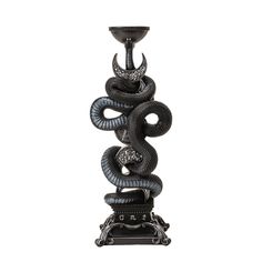 a black candle holder with two snakes on the top and one snake on the bottom