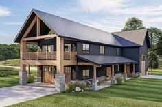 this is an artist's rendering of a house in the country style with large porches