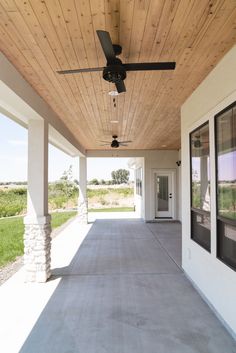 a ceiling fan on the outside of a house