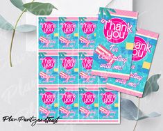 thank you cards with pink and blue background