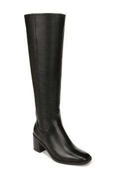 27 EDIT Naturalizer Edda Knee High Boot (Women) | Nordstrom Black Boots Low Heel, Talk Black Boots, Knee High Boots Low Heel, Black Leather Boots Knee High, Wardrobe Aesthetic, Boots Low Heel, Tall Black Boots, Summer Wardrobe Essentials, Black Boots Tall