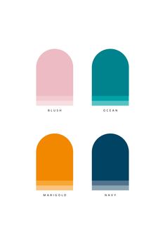 four different colors are shown in this graphic art work, including blue, pink, and orange