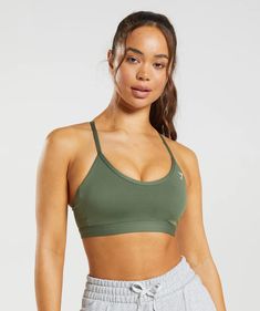 Gymshark V Neck Sports Bra - Core Olive | Gymshark Cute Sports Bra, Sports Bra Top, Home Exercise Routines, Womens Workout Outfits, Dance Outfits