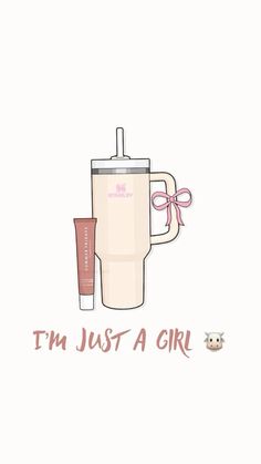 i'm just a girl coffee cup and lip balm bottle with pink ribbon