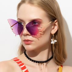 Lens material: PC; Frame material: Metal Festival Mode, Oversized Fashion, Fashion Oversized, Steampunk Sunglasses, Sunglasses Women Fashion, Heart Shaped Sunglasses, Blue Sunglasses, Butterfly Sunglasses, Rimless Sunglasses