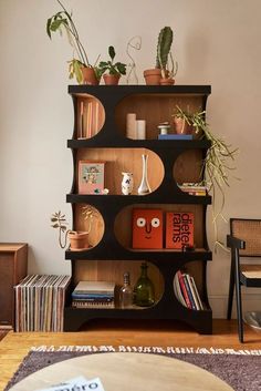 a bookshelf filled with lots of different types of plants on top of it