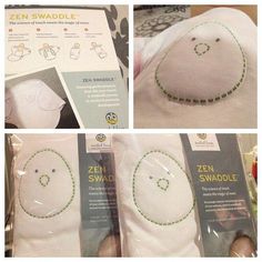 three pictures showing the instructions for how to sew a baby's swaddle