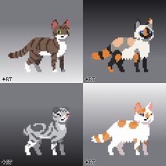 four different types of cats in pixel art