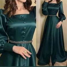 A-Line Square Collar Robe De Soirée Long Evening Gown Custom Made Formal Party Dress Satin Long Silk Frocks For Women, Dress Satin Long, Elegant Silk Dresses, Modest Dresses Fashion, Fancy Sarees Party Wear, Beautiful Pakistani Dresses, Women Dresses Classy, Modest Dresses Casual, Dress Design Patterns