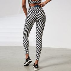 Checkered Leggings. A comfortable fit with a sporty look for workouts, yoga or just hanging out. Feel comfortable and look great. Detail: Quick Dry/BreathableDetail: Side & Back PocketsWaist Type: HighMaterial: (75%) Nylon, (25%) Spandex Trendy High Waist Sports Tights, White Yoga Pants With Elastic Waistband, Trendy Stretch Pants For Gym, Casual Stretch Sweatpants For Yoga, Breathable High Stretch Bottoms For Loungewear, Casual Non-stretch Pants For Gym, Breathable Stretch Bottoms For Loungewear, Trendy Sports Leggings With Stretch, Trendy Joggers With Elastic Waistband For Workout