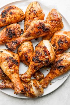 A plate of 10 smoked chicken legs. Smoked Chicken Legs Pellet Smoker, Smoker Drum Sticks, Smoked Chicken Legs Recipes Pellet Grill, Smoked Drumsticks Chicken, Chicken Legs On Pellet Grill