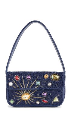 PRICES MAY VARY. Acrylic crystal embellishments, Sun and star design Length: 10.25in / 26cm, Height: 6.25in / 16cm, Strap drop: 8.25in / 21cm, Depth: 1.5in / 4cm Weight: 24oz / 0.68kg Tommy Beaded Bag Staud Beaded Bag, Staud Tommy Bag, Tommy Beaded Bag, Aesthetic Clothing Stores, Celestial Blue, Beaded Bag, Style Savvy, Sun And Stars, Star Design