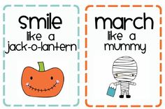 two posters with words that say smile like a jack - o - lantern and a pumpkin