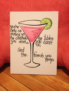 a card with a pink cocktail on it