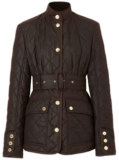 Burberry Belted Quilted Jacket - Farfetch Burberry Jacket Women, Burberry Quilted Jacket, Cotton Jackets Women, Wax Jacket, Waxed Cotton Jacket, Burberry Coat, Burberry Trench Coat, Classic Trench Coat, Burberry Jacket