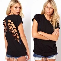 Womens Angel Back Cutout... Pull Sweat, 2014 Fashion, Cut Shirts, Angel Wings, Look Fashion, Short Tops, T Shirt Top, Stylish Women, A Woman