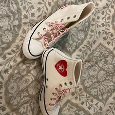 Brand New, Never Worn Converse Limited Edition Love High Top All Stars!! Size 5. Heart Label And Hearts On Side! Hard To Find!! Converse Limited Edition, Valentines Day Converse, Romantic Shoes, Heart Converse, Worn Converse, Converse All Stars, Galentines Party, Converse White, Take My Money