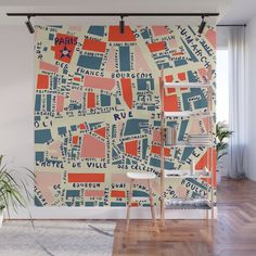 an orange and blue city map wall mural