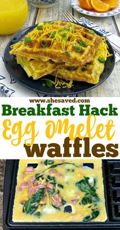 breakfast hack egg omelet waffles with orange juice