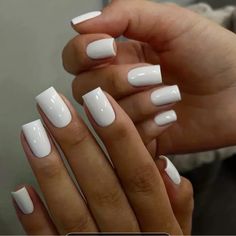 24pcs Glossy Medium Square Pure White Solid Color Press On Nails Minimalist Style White Acrylic Press On Nails, Nail Shapes Square, Nagel Tips, White Acrylic Nails, Short Square Acrylic Nails, White Nail, Nail Length, Neutral Nails, Square Acrylic Nails