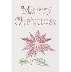 a christmas card with a red flower on it