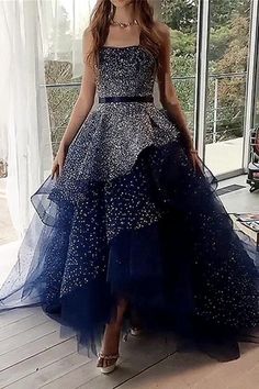 Prom Dresses Long Cheap, Blue Starry Night, Sequin Ball Gown, Ball Gown Prom Dresses, Gown Prom Dresses, Cheap Formal Dresses, Elegant Ball Gowns, Formal Ball Gown, Strapless Prom Dress