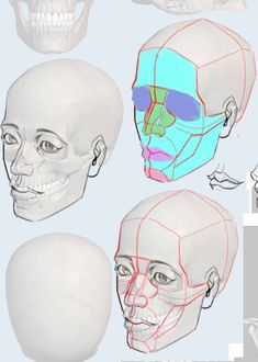 the human head is shown with different angles and facial features to show how it's made