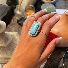 Solid 925 Sterling Silver. Artisan/Silversmithed In California! Genuine Large Larimar Stone. Size 8 Check Out My Ig Empyreal_creations To View More Of My Jewelry! The Rings Shown In The Video Are Available On My Page As Well! Larimar Ring, Larimar Rings, Larimar Stone, My Jewelry, The Rings, Solid 925 Sterling Silver, My Jewellery, 925 Sterling Silver, Womens Sizes