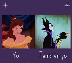 an image of disney princesses with captioning in english and spanish to describe