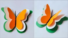 two pictures of butterflies made out of paper