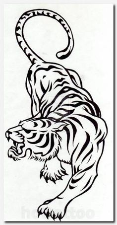 a black and white drawing of a tiger