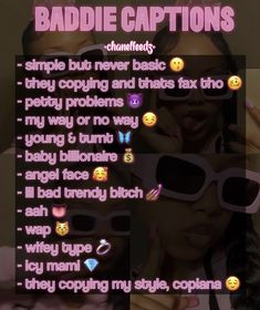 two girls wearing sunglasses with emoticions on them and the caption baddie captions