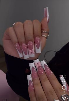 Long French Tip Nails Pink, Pink French Tip Nails Acrylics Long With Designs, Long Pink French Tip Nails, Long Pink French Tip Nails Square, Long Nails French Tip, Long Nails French, Xl Pink French Tips, Medium Long Nails, Bedazzled Nails