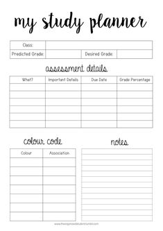 the student planner is shown in black and white with text that reads, my study planner