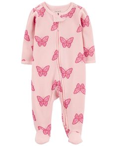 Pink Baby Butterfly 2-Way Zip Thermal Sleep & Play | carters.com Pink Baby Clothes, Reborn Clothes, Carters Baby Clothes, Carl Gallagher, Girly Acrylic, Toddler Stuff, Baby Sleepers, Spring Baby, Food Inspo